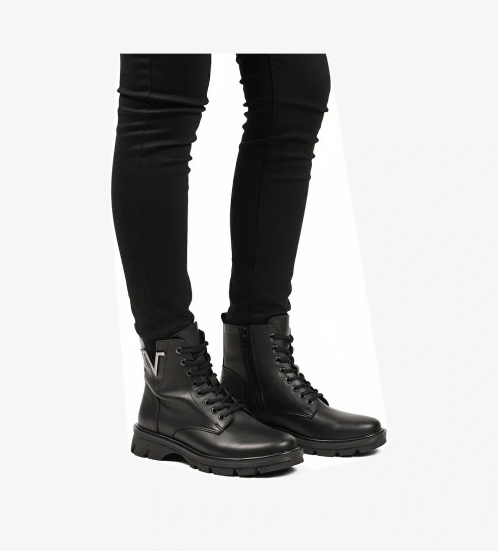 Siyah Cilt Bağcıklı Fermuarlı Polarlı Kaymaz Kadın Bot 351071 Z - Görsel 1