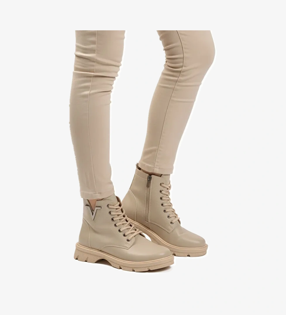 Bej Cilt Bağcıklı Fermuarlı Polarlı Kaymaz Kadın Bot 351071 Z