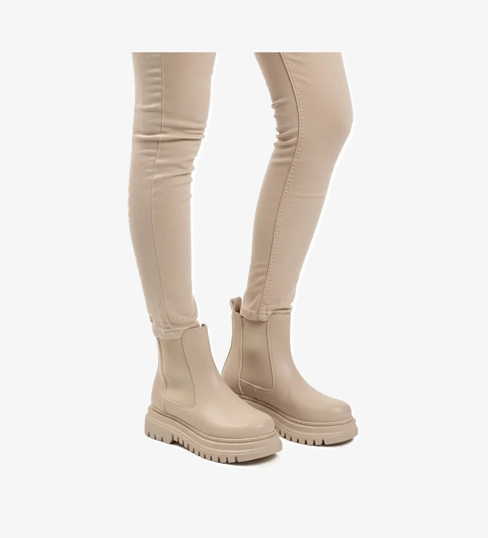 Bej Cilt Kürklü Kolay Giyilebilir Kaymaz Kadın Chelsea Bot 473093 Z