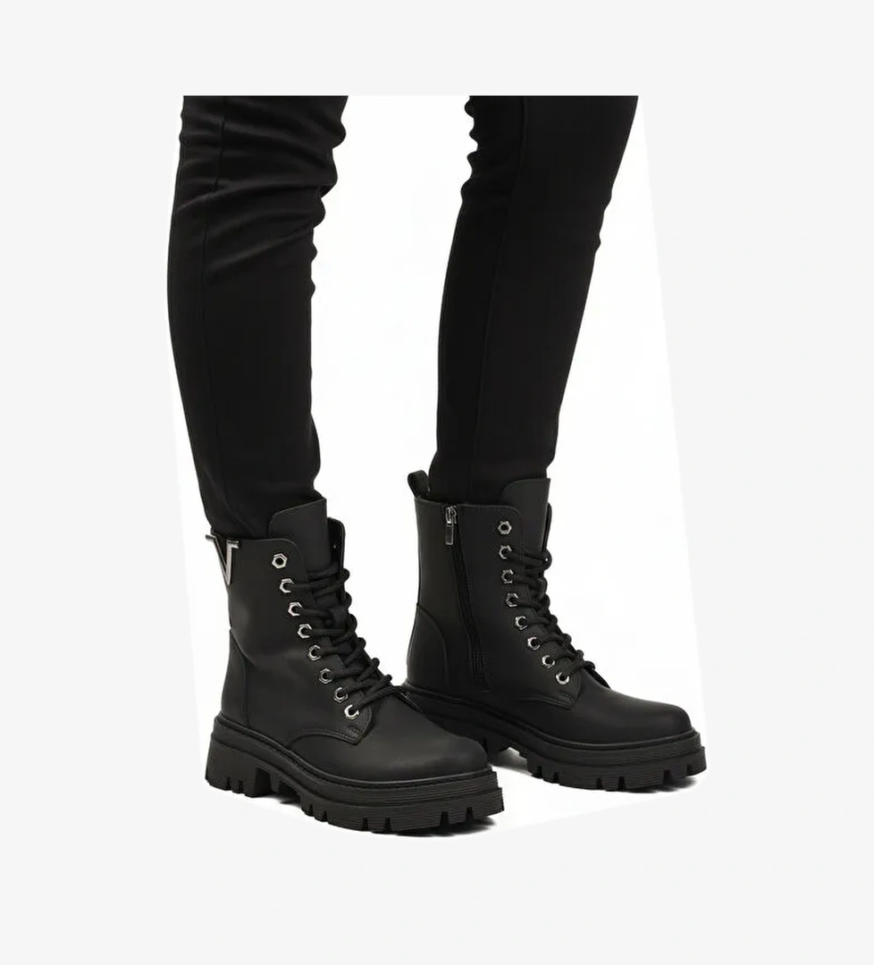 Siyah Zümrüt Bağcıklı Fermuarlı Kaymaz Kadın Bot 514531 Z - Görsel 1