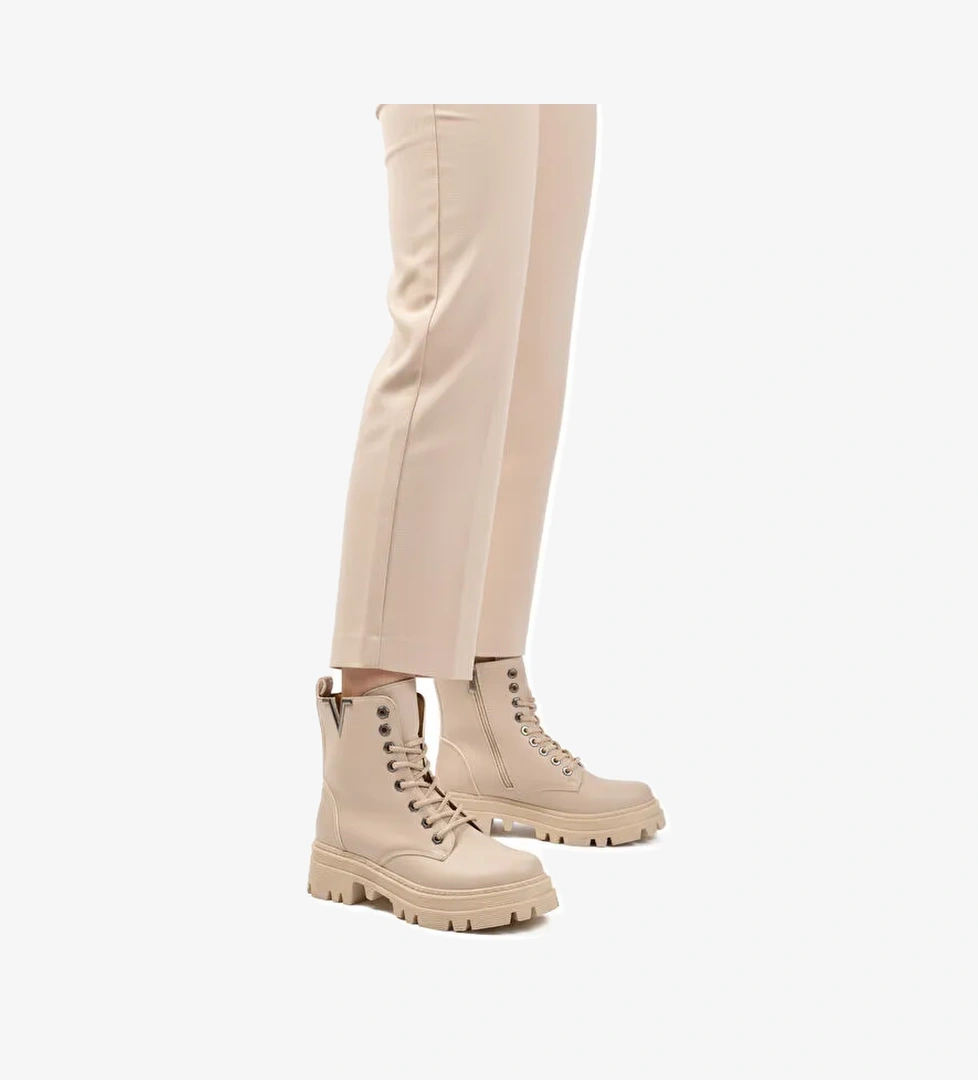 Bej Cilt Bağcıklı Fermuarlı Kaymaz Kadın Bot 514531 Z