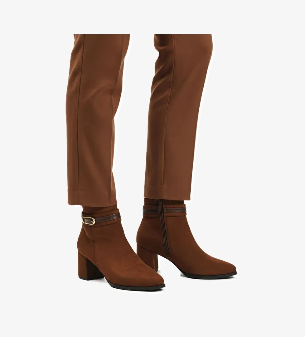 Ayakmod Kahve Siyah Süet Fermuarlı İçi Kürklü Kadın Topuklu Bot 547815 Z model görseli