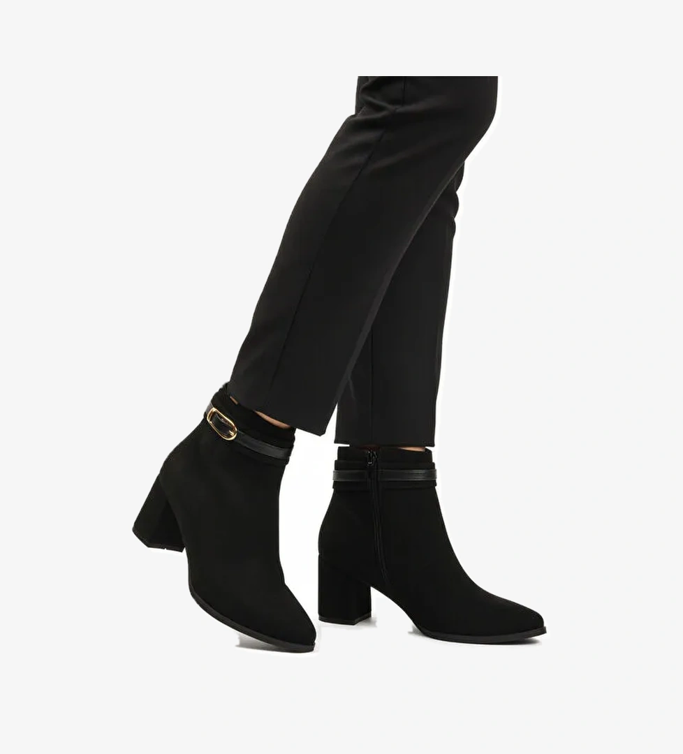 Siyah Süet Fermuarlı İçi Kürklü Kadın Topuklu Bot 547815 Z