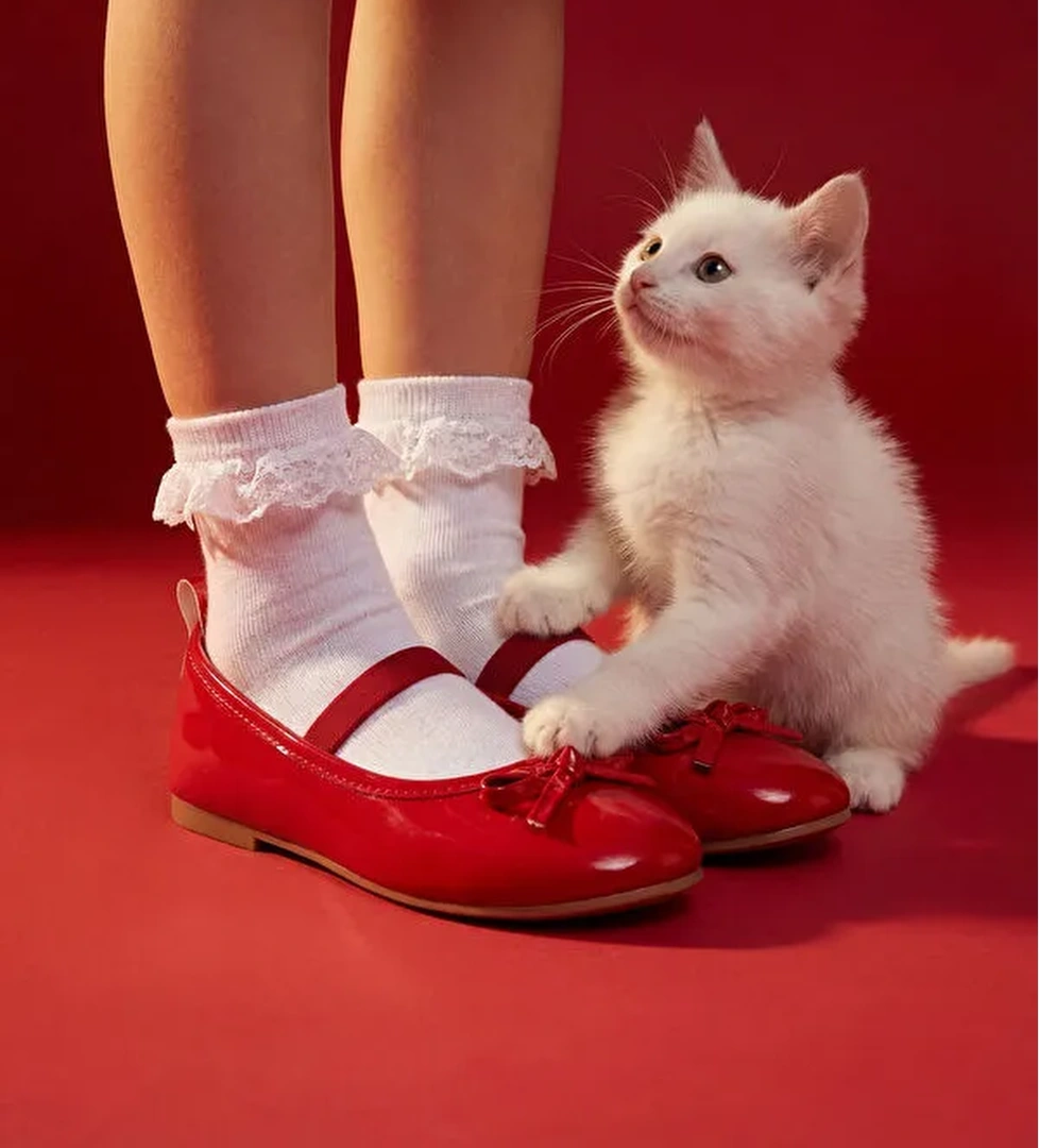 Lcw Steps Beyaz Lcw Steps Fiyonk Baskılı Kız Çocuk Babet