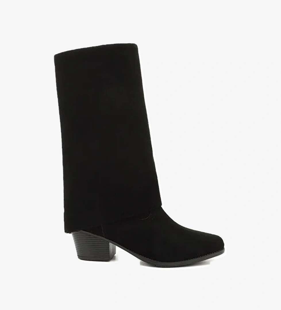 Kadın KOYU SİYAH Sivri Burun Kalın Topuklu Kovboy Çizme - Görsel 1