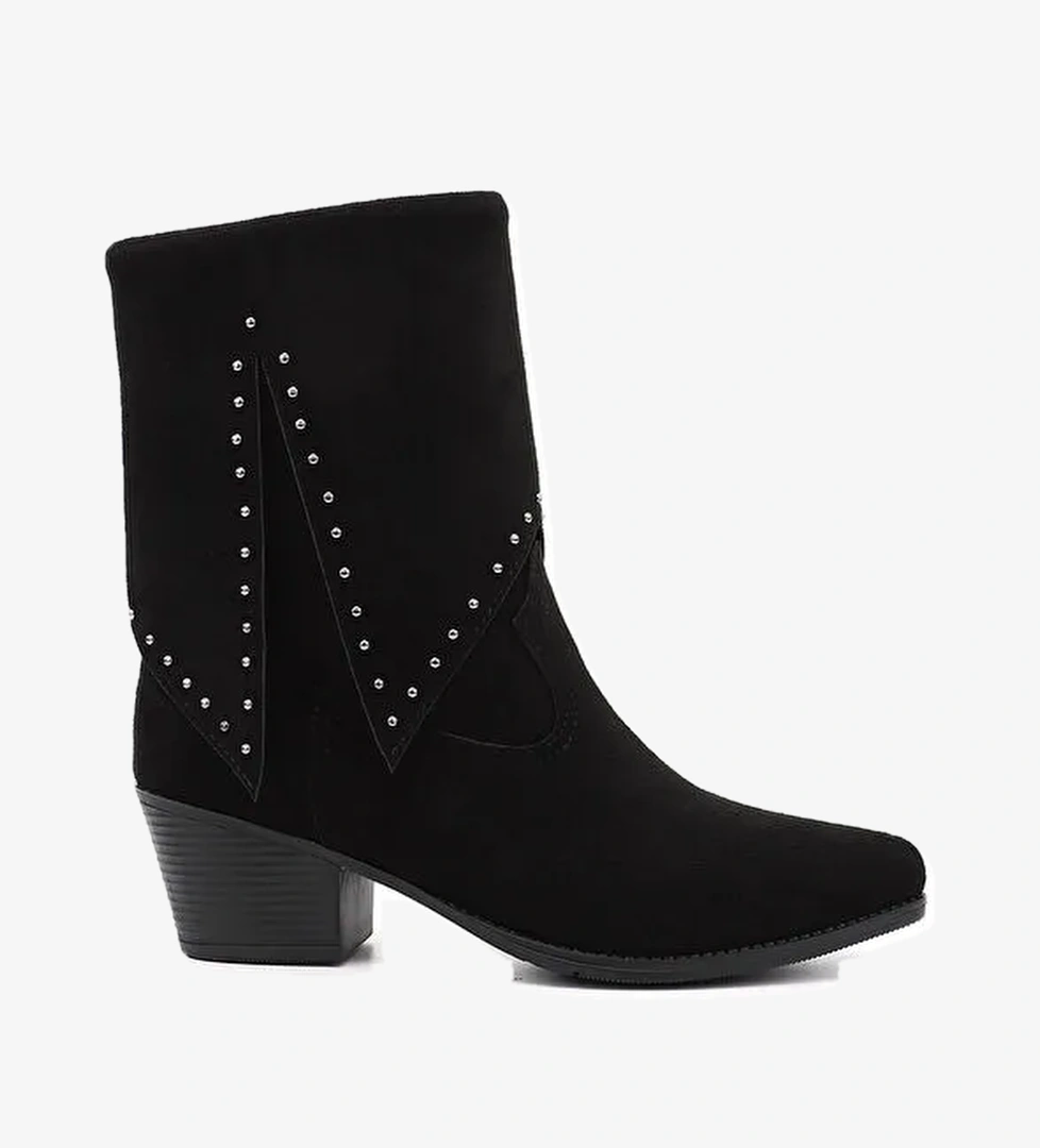 Kadın KOYU SİYAH Sivri Burun Kalın Topuklu Kovboy Çizme