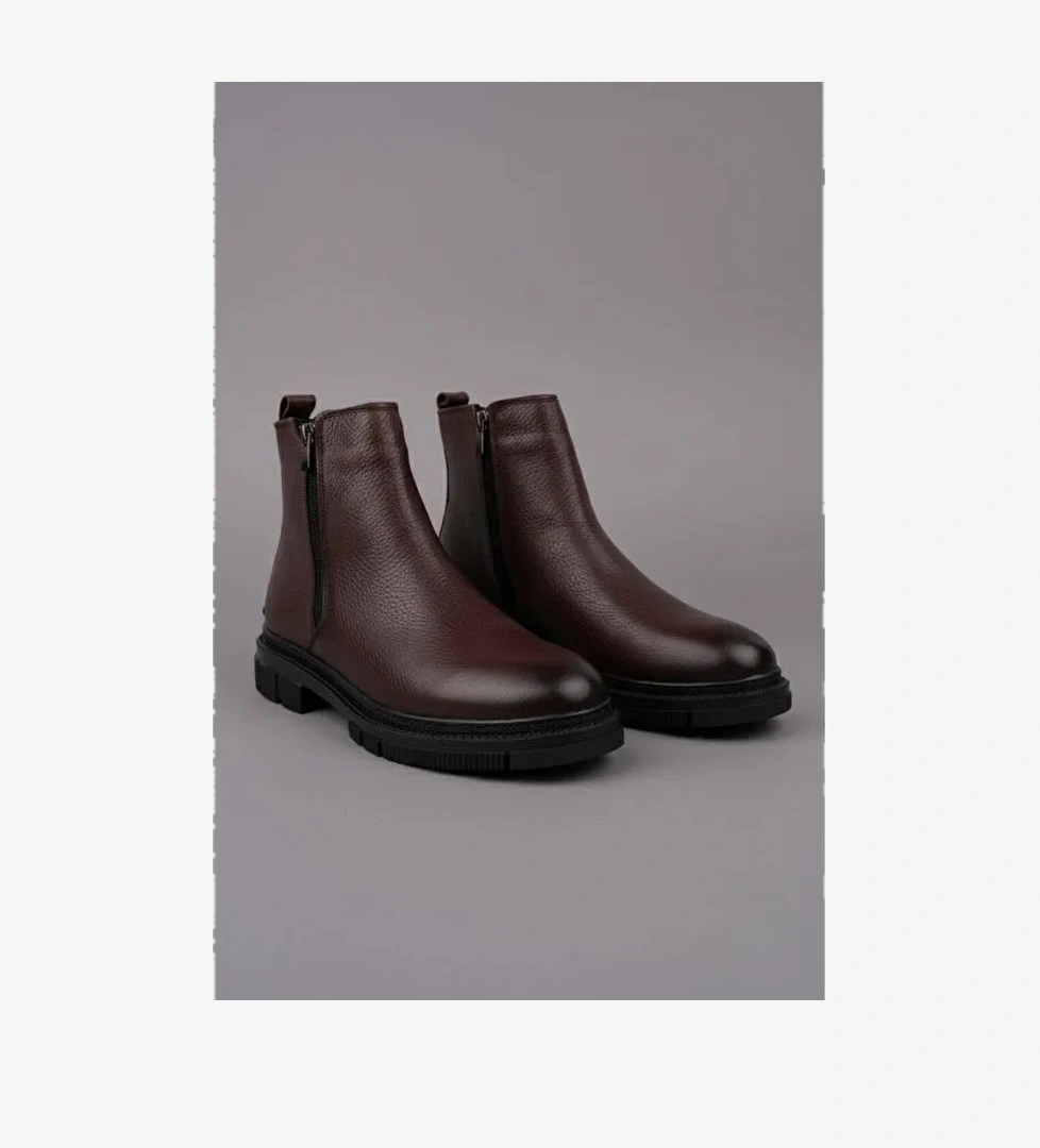 CHELSEY Hakiki Deri Çift Fermuarlı Erkek Kışlık Bot