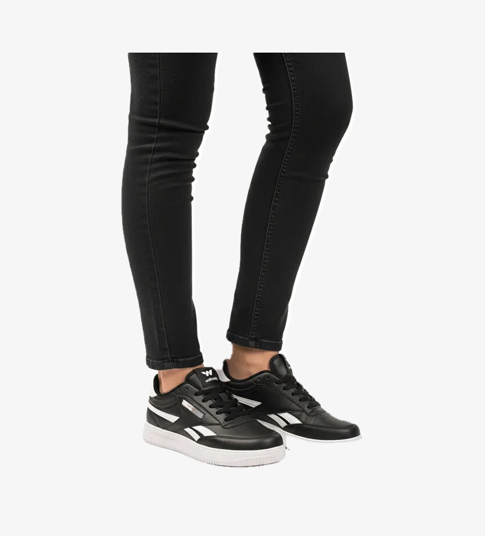 Siyah Beyaz Bağcıklı Hafif Cilt Unisex Spor Ayakkabı Marlow G - Görsel 1