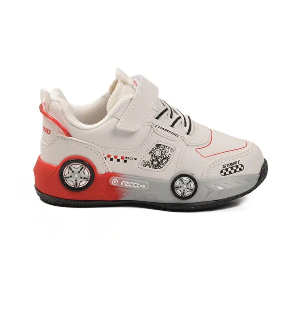 Beyaz Cırtlı Hafif Erkek Çocuk Spor Ayakkabı Racing P