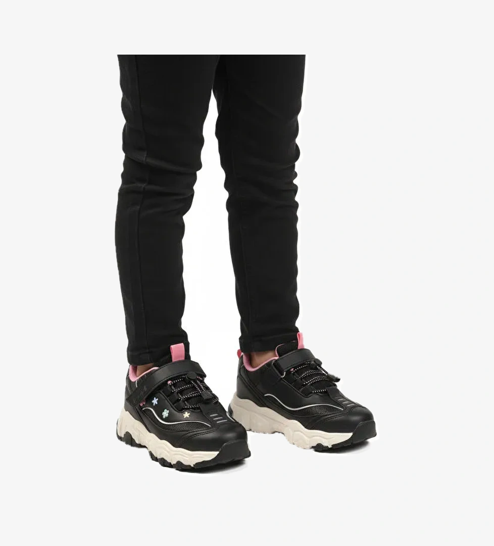 Siyah Cırtlı Hafif Fileli Esnek Kız Çocuk Spor Ayakkabı Bella Kısa F