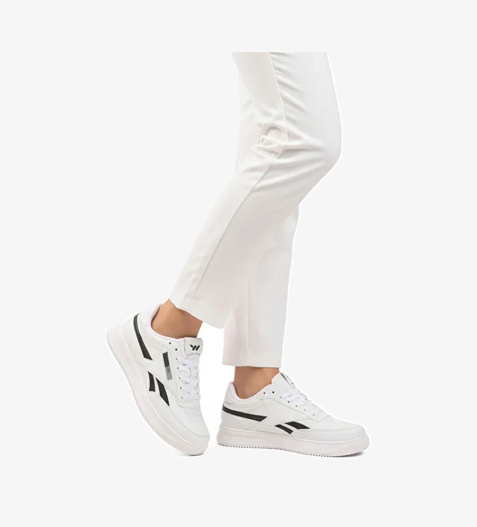 Beyaz Siyah Bağcıklı Hafif Cilt Unisex Spor Ayakkabı Marlow G