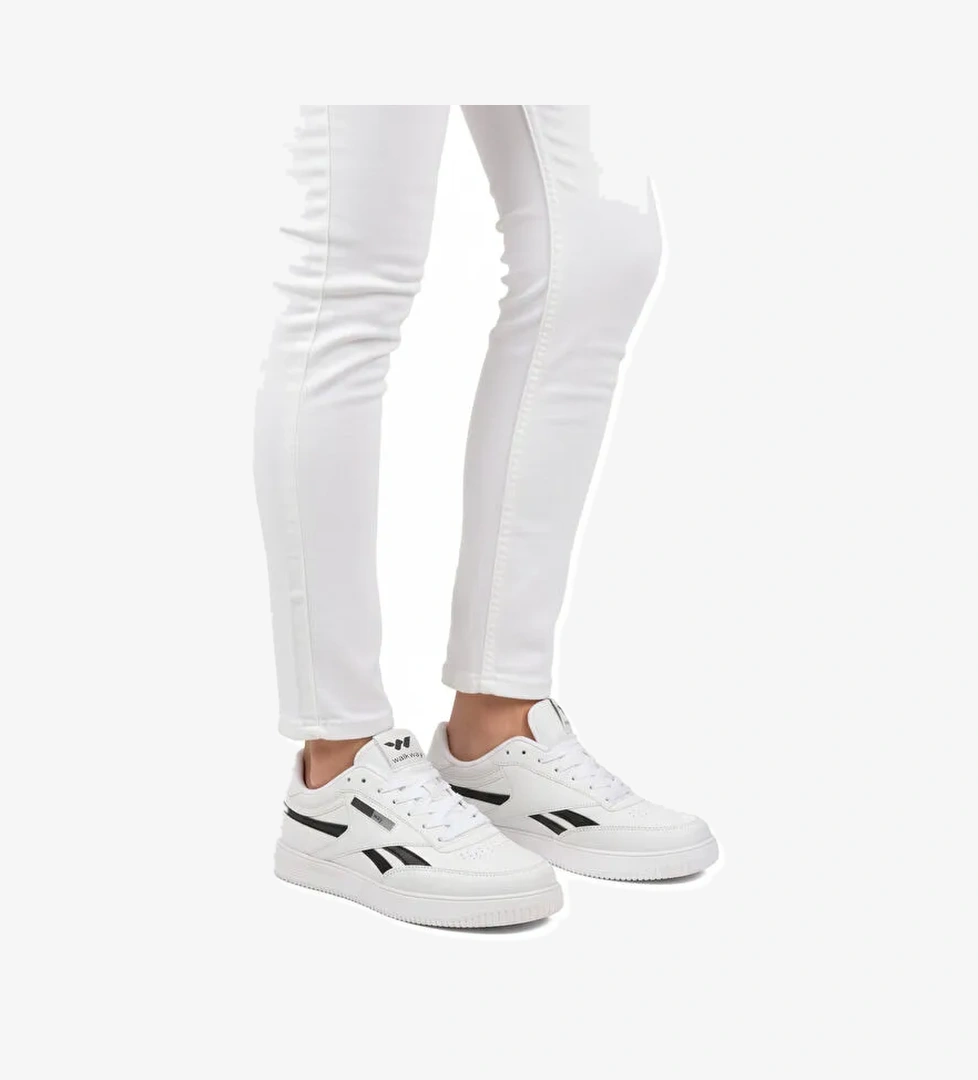 Beyaz Siyah Bağcıklı Hafif Cilt Erkek Spor Ayakkabı Marlow M