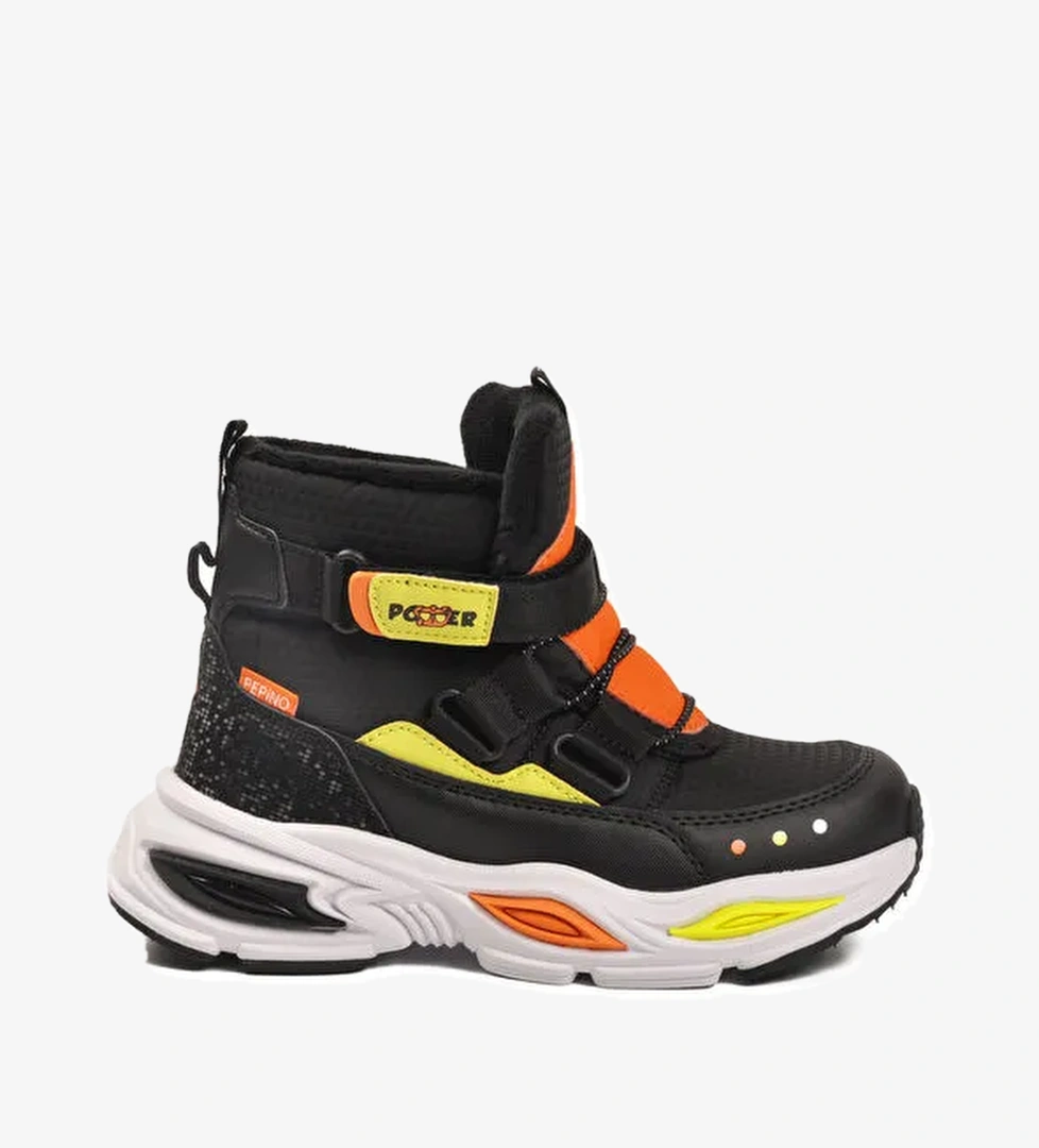 Siyah Cırtlı İçi Polarlı Soğuğa Dirençli Kaymaz Unisex Çocuk Bot 2087 F