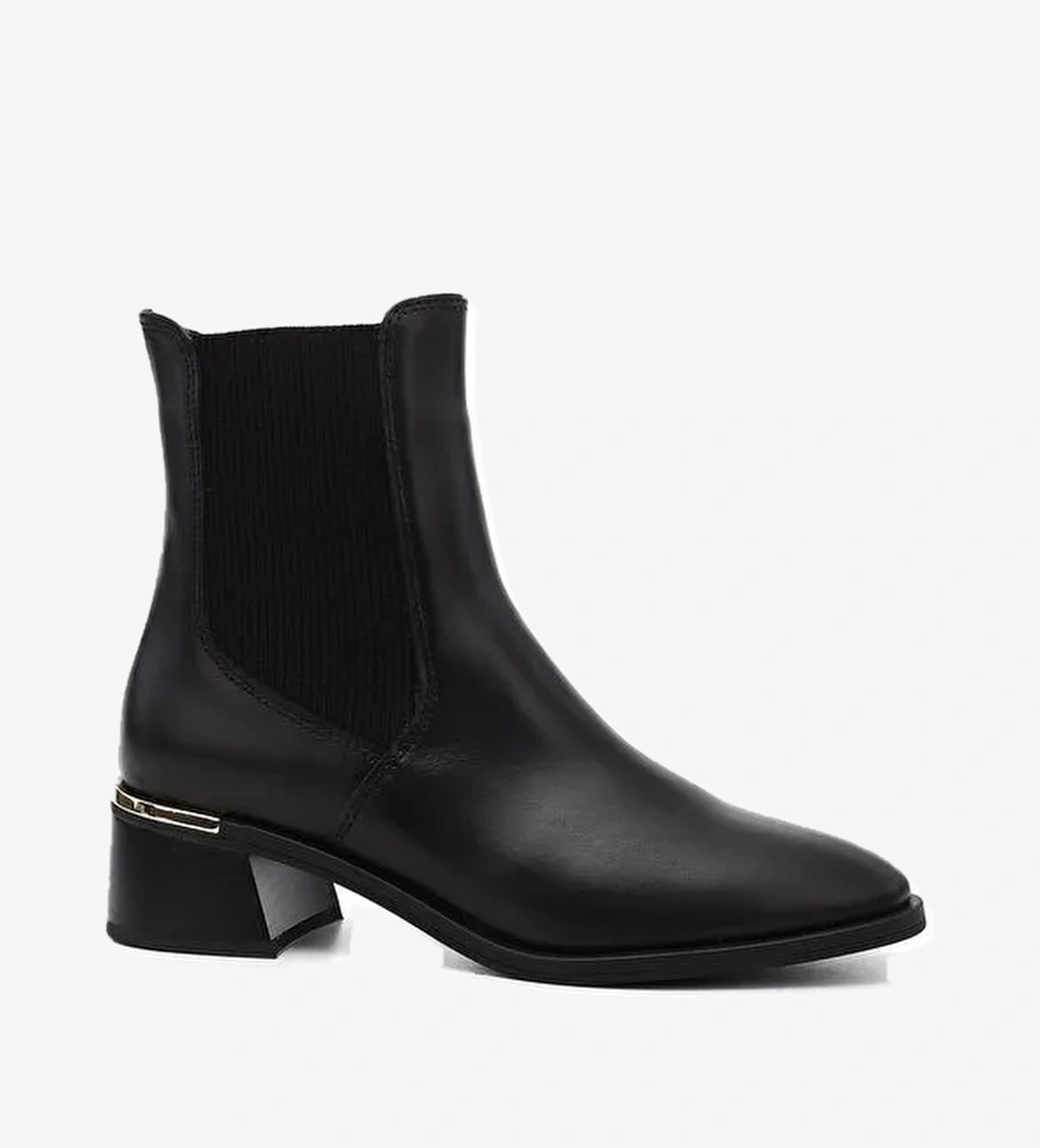 Kadın AÇIK SİYAH Platinum Kalın Topuklu Hakiki Deri Chelsea Bot - Görsel 1