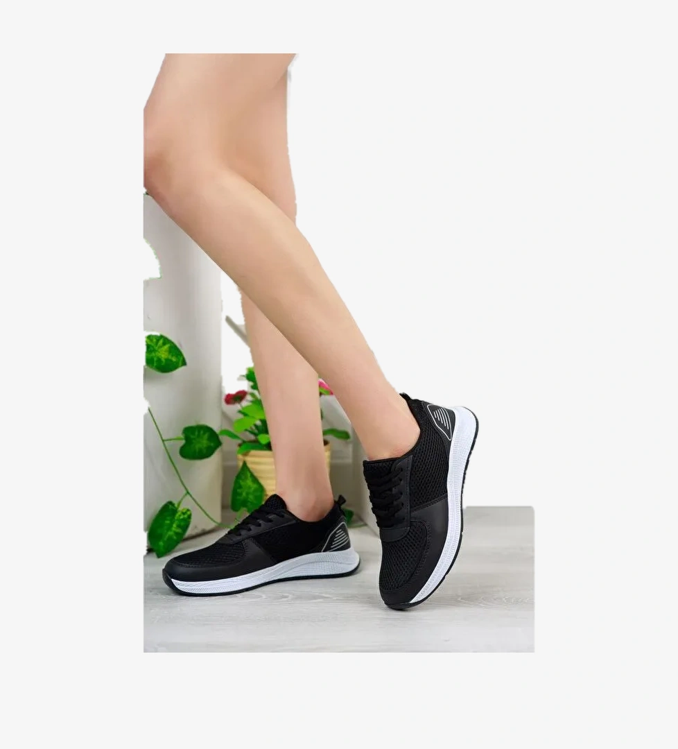 Siyah Kadın Fileli Sneaker Günlük Ayakkabı - Görsel 1