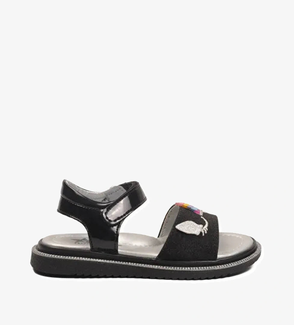 Siyah Simli Cırtlı Ortopedik Kız Çocuk Sandalet 25T105 P