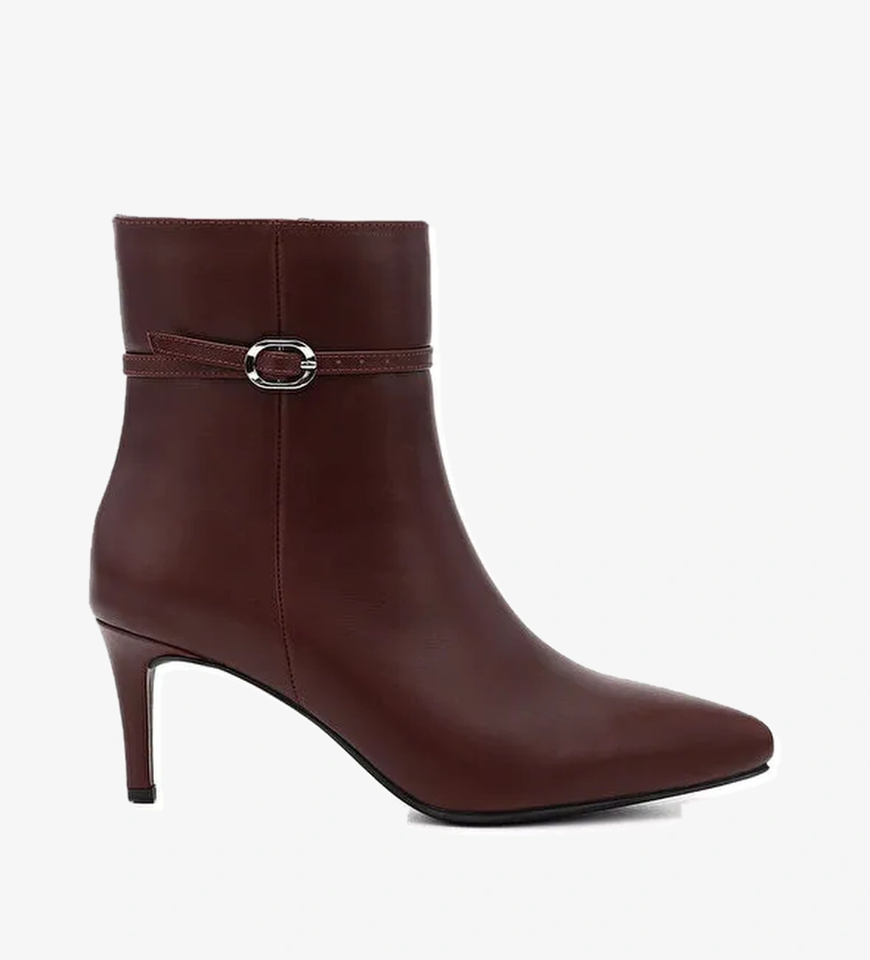 Kadın AÇIK BORDO Platinum Fermuarlı İnce Topuklu Hakiki Deri Bot - Görsel 1