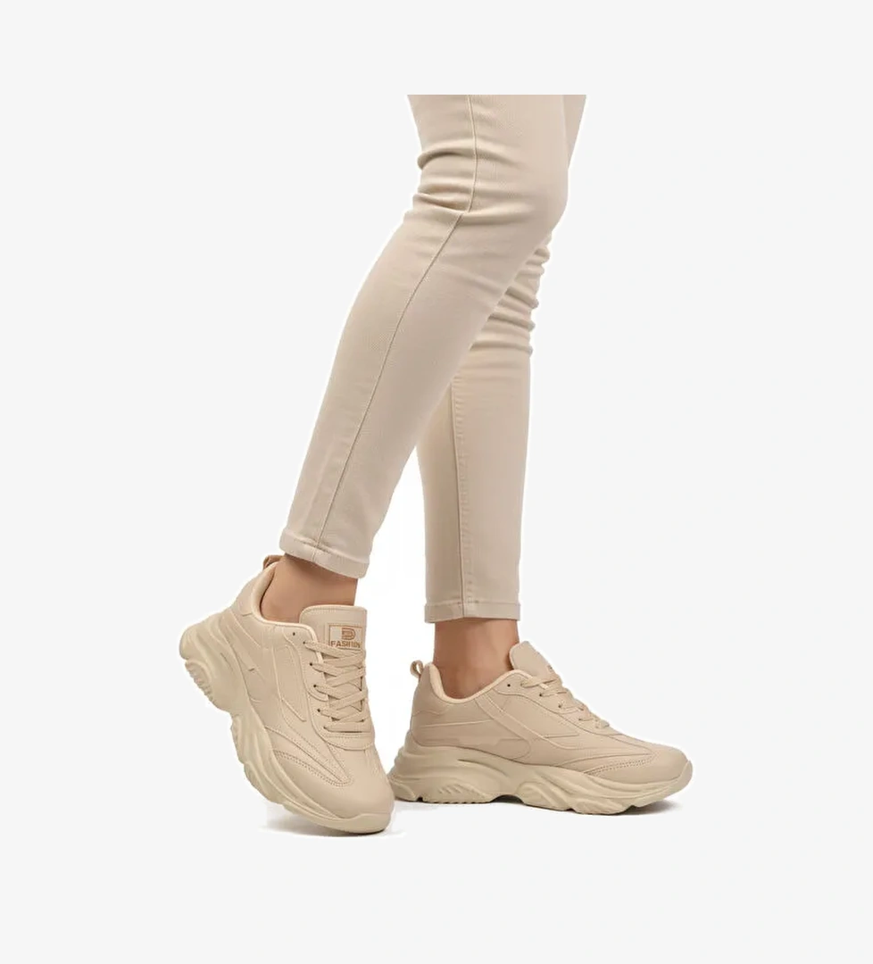 Ekru Bağcıklı Kadın Sneaker DRK171 G