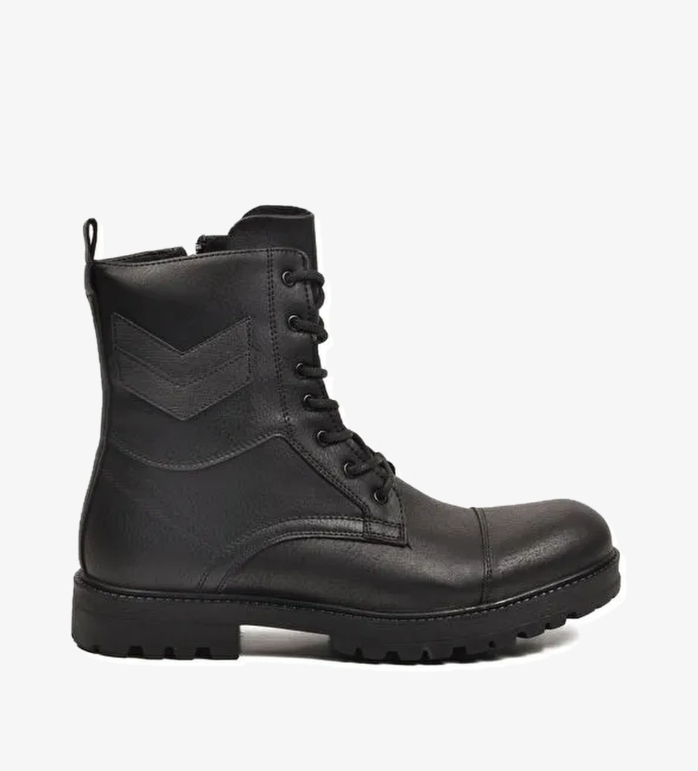 Siyah İçi Polarlı Kaymaz Bağcıklı Fermuarlı Erkek Postal Bot 347 M - Görsel 1