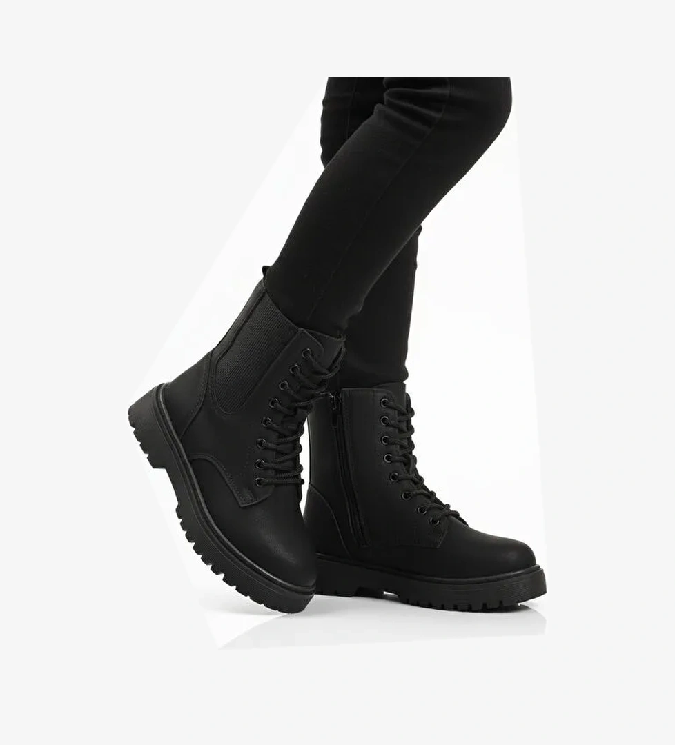 Siyah Zümrüt Polarlı Kaymaz Soğuğa Dirençli Deri Çocuk Bot Tuno 07 F