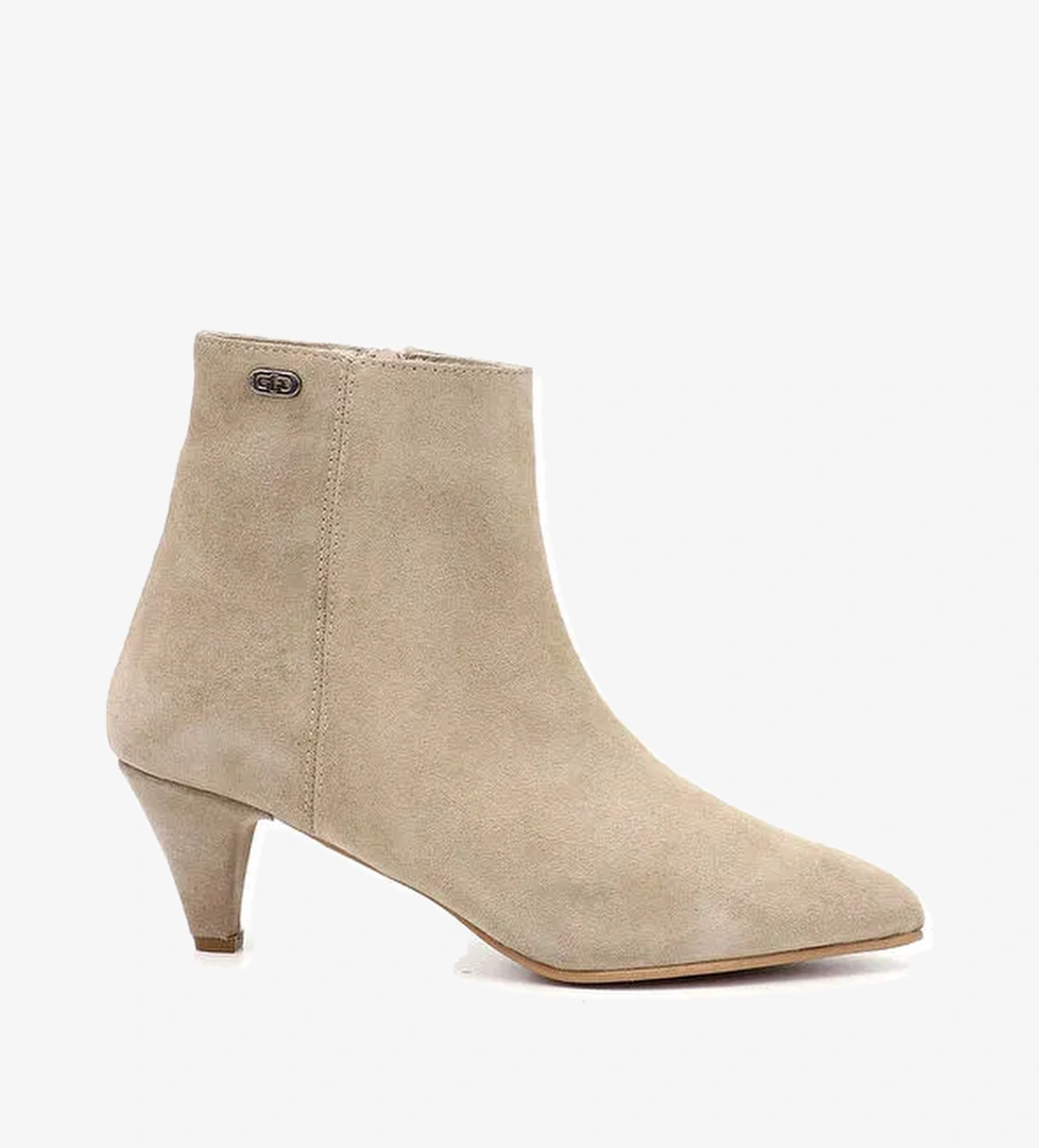 Kadın BEJ Fermuarlı Sivri Burun Hakiki Deri Bot