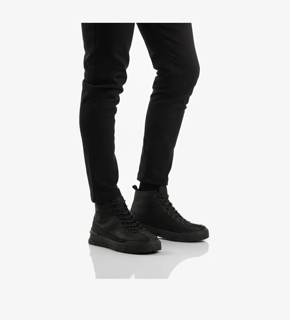 Siyah Nubuk Hakiki Deri Kaymaz Erkek Bot 260014 M