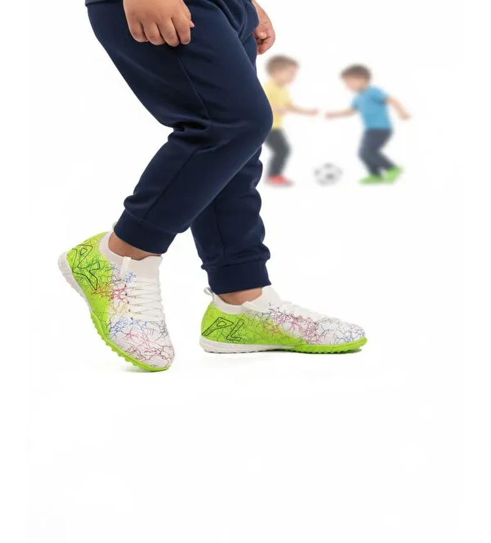 Beyaz Yesil Bilekten Corapli Erkek Cocuk Hali Saha Ayakkabisi FH-252-153 F