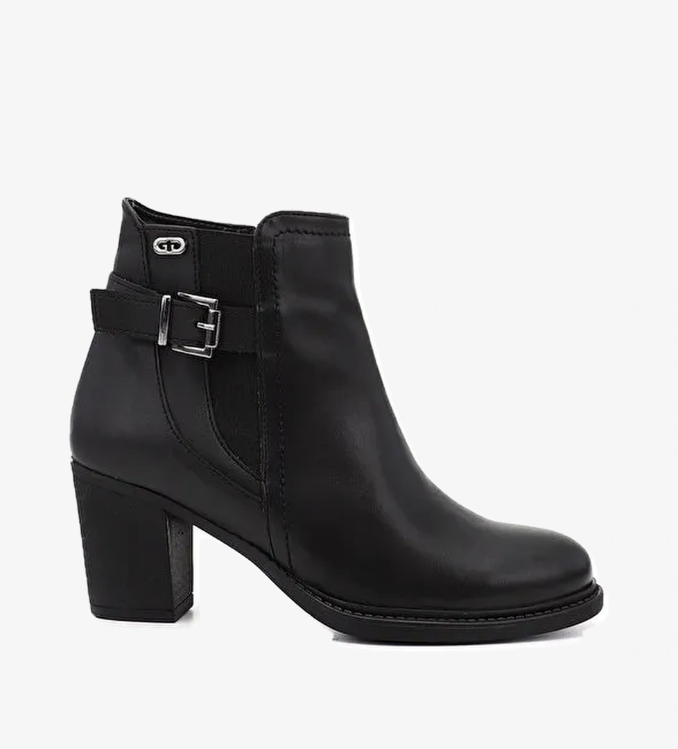 Kadın AÇIK SİYAH Fermuarlı Kalın Topuklu Tokalı Bot