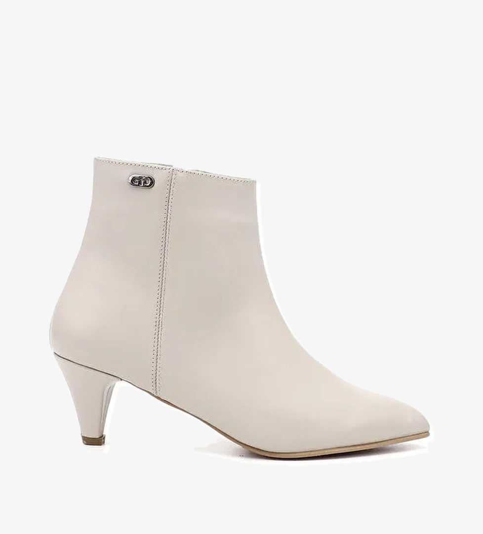 Kadın YENİ BEJ Fermuarlı Sivri Burun Hakiki Deri Bot