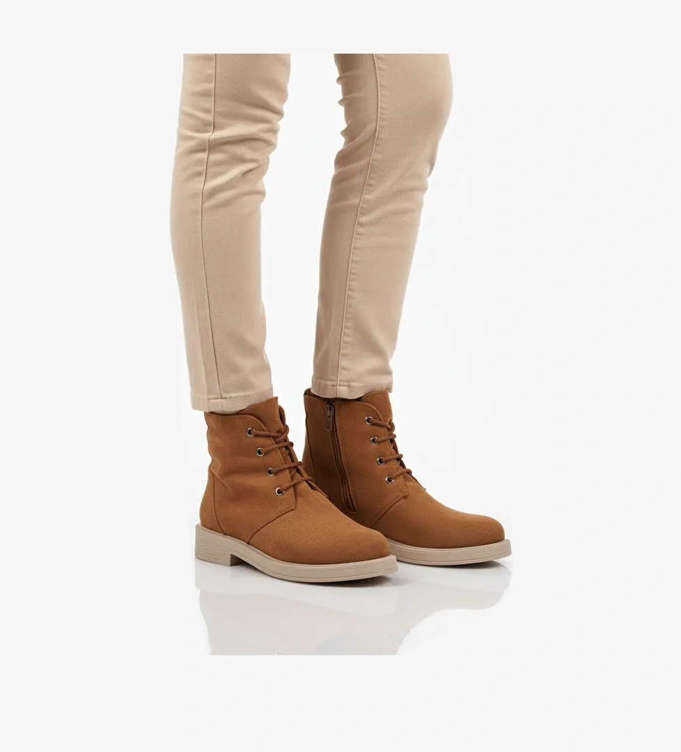 Taba Süet Bağcıklı Fermuarlı Kaymaz Kadın Bot 284098 Z