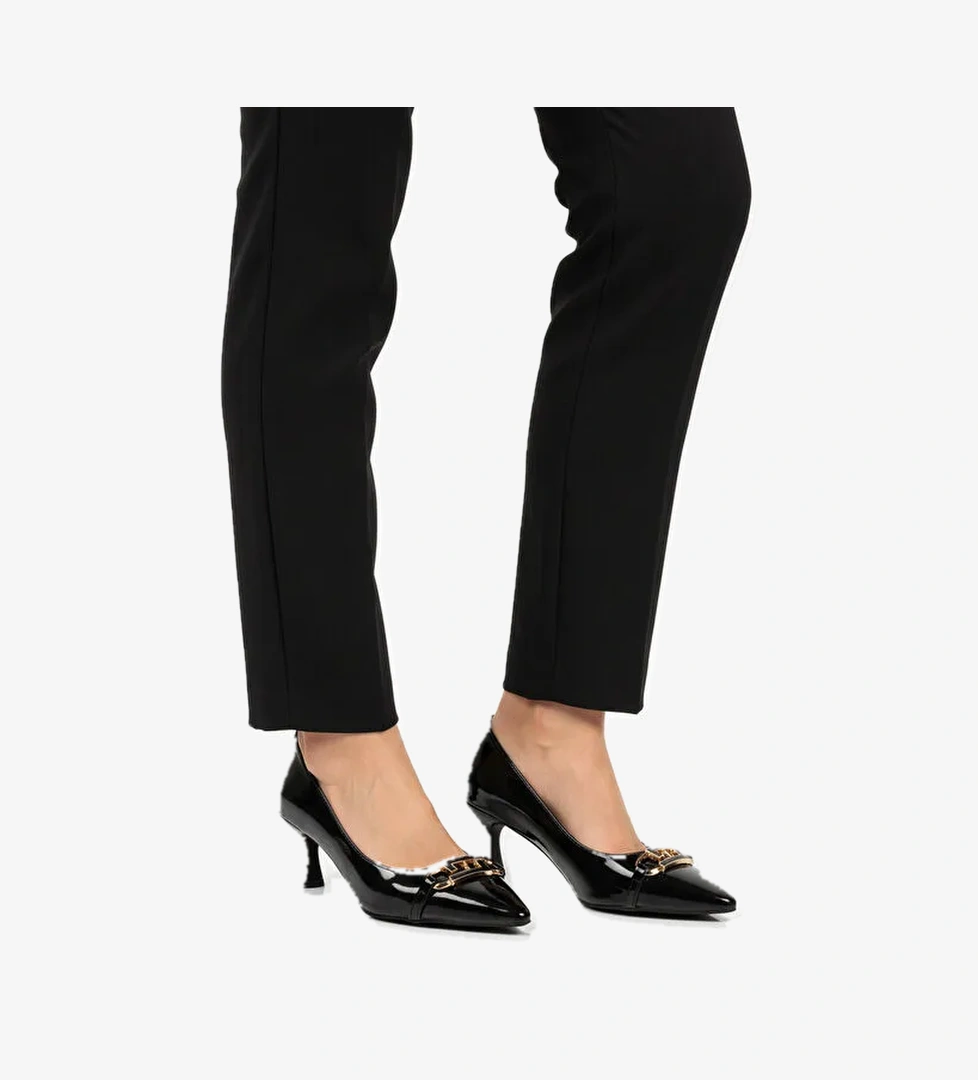 Siyah Rugan İnce Kısa Topuklu Kadın Abiye Ayakkabı 695029 Z - Görsel 1