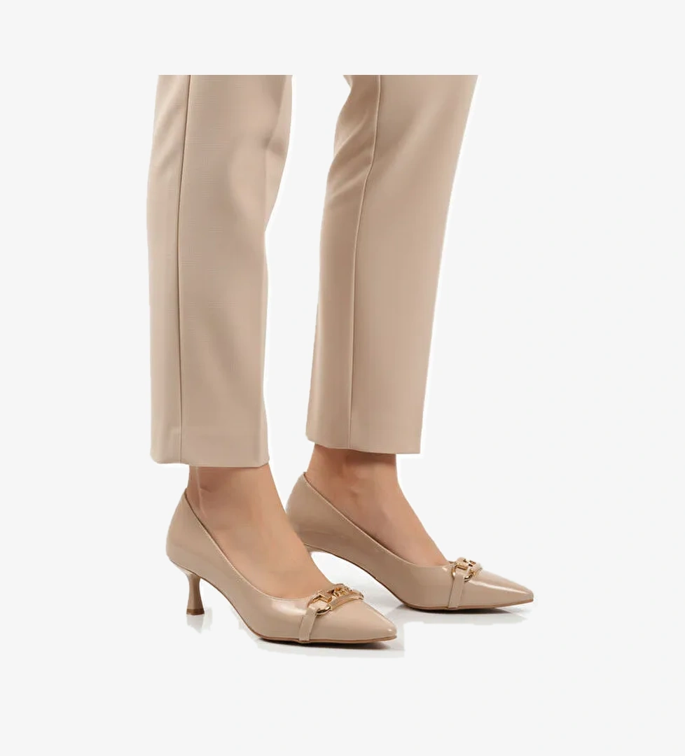 Bej Rugan İnce Kısa Topuklu Kadın Abiye Ayakkabı 695029 Z