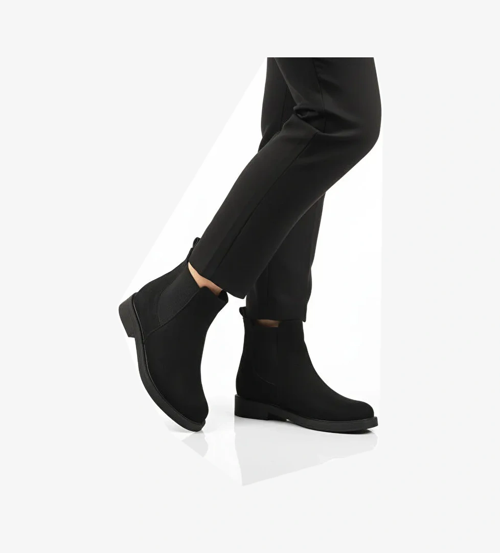 Siyah Süet Polarlı Kolay Giyilebilir Kaymaz Kadın Chelsea Bot 284097 Z - Görsel 1