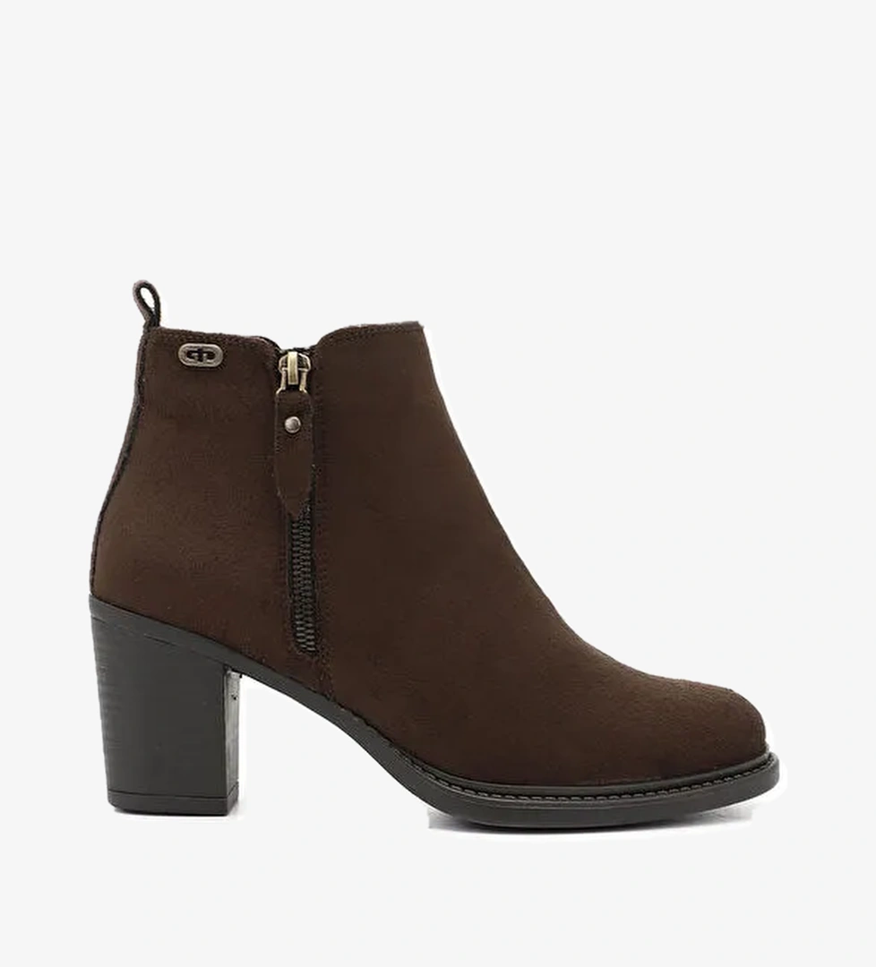 Kadın AÇIK KAHVERENGİ Fermuarlı Kalın Topuklu Bot