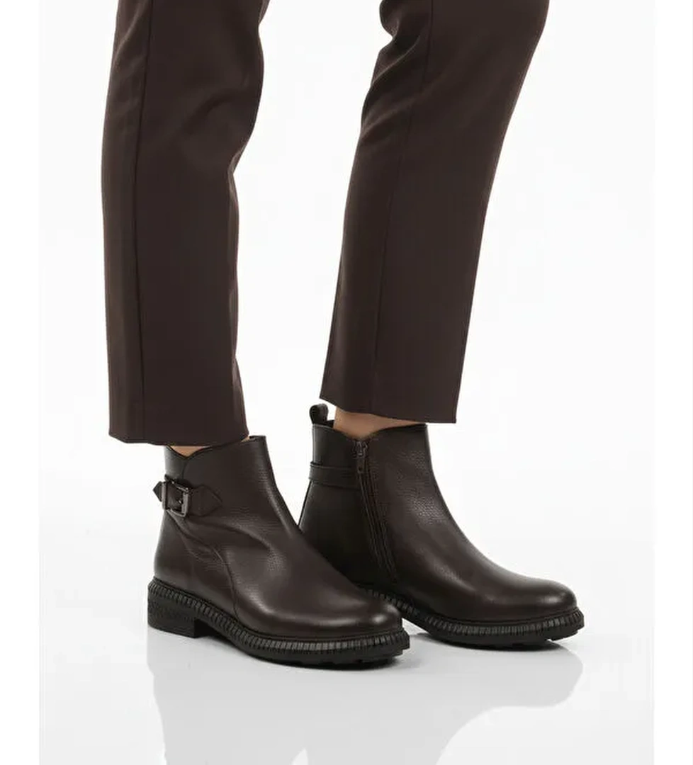 Ayakmod Siyah Ayakmod Hakiki Deri İçi Polarlı Kaymaz Kadın Bot 20913-1 Z