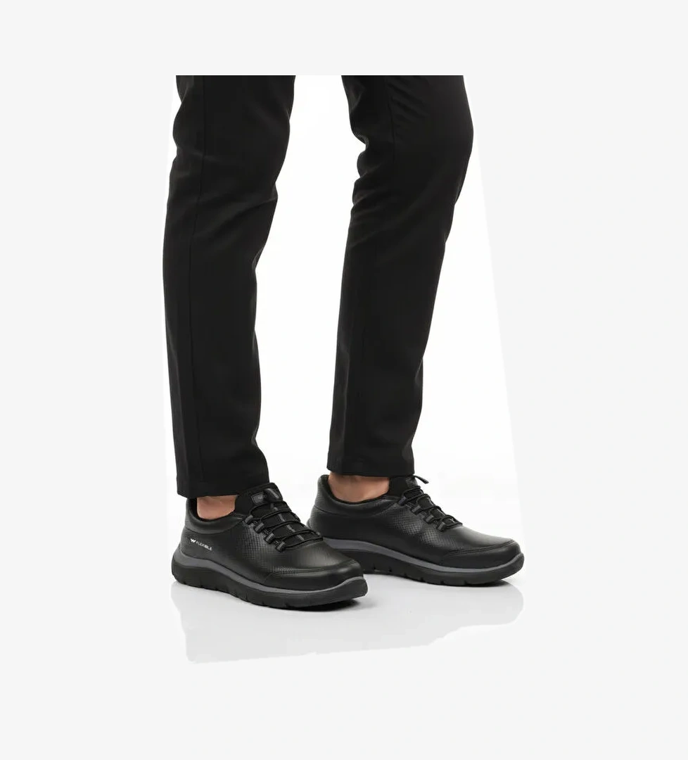 Siyah Bilekten Lastikli Erkek Spor Ayakkabı Flexible Pu M