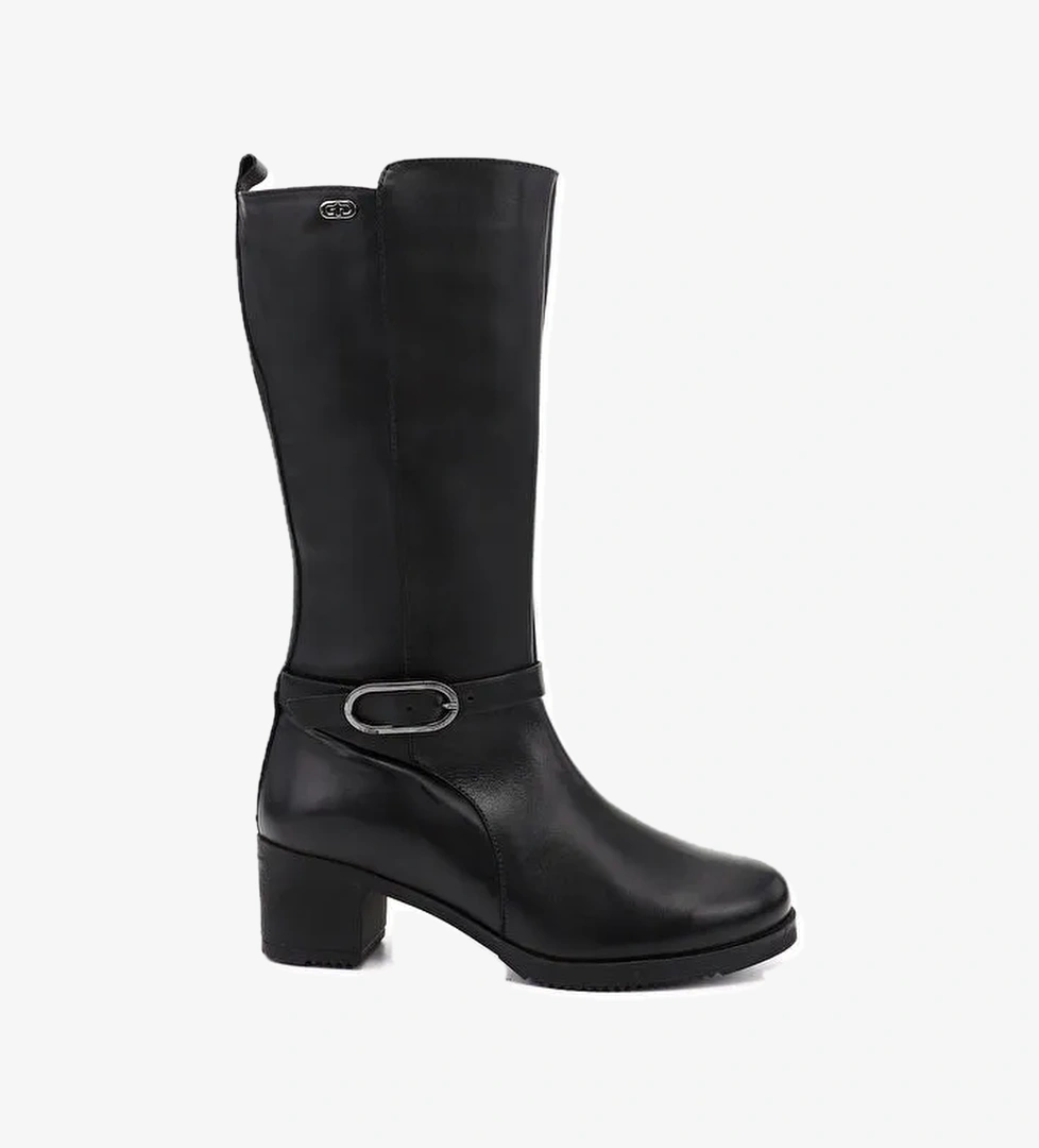 Kadın AÇIK SİYAH Kalın Topuklu Hakiki Deri Çizme - Görsel 1