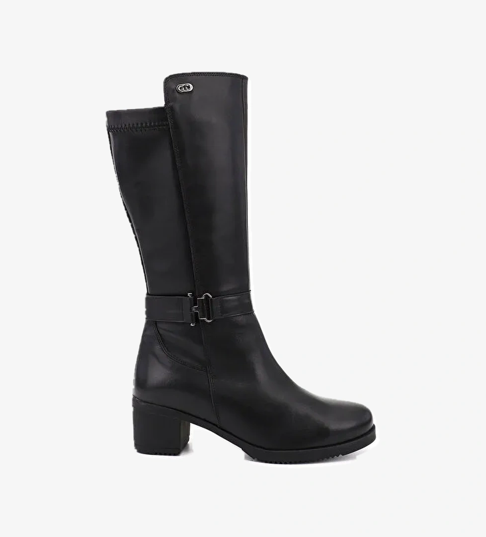 Kadın AÇIK SİYAH Kalın Topuklu Hakiki Deri Çizme - Görsel 1