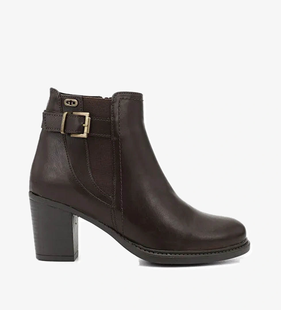 Gönderi̇(r) Kadın Tütün Açik Kahve Si̇yah Fermuarlı Kalın Topuklu Tokalı Bot model görseli