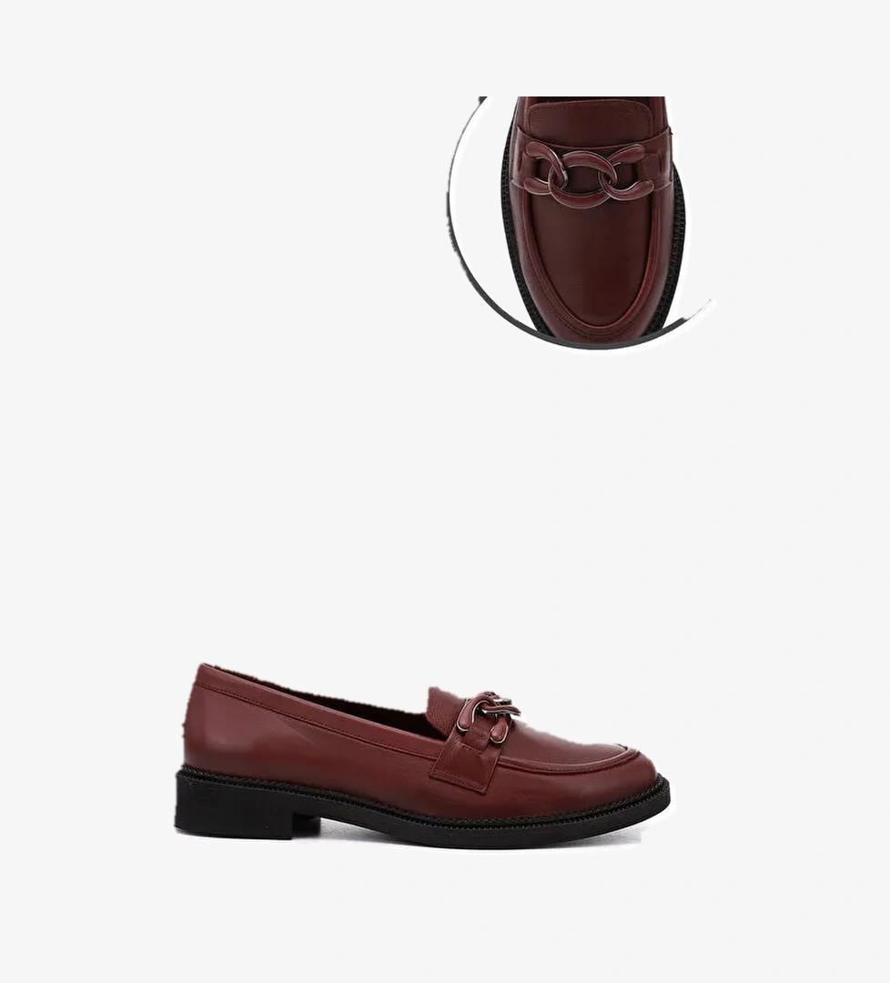 Kadın AÇIK BORDO Tokalı Hakiki Deri Loafer Ayakkabı