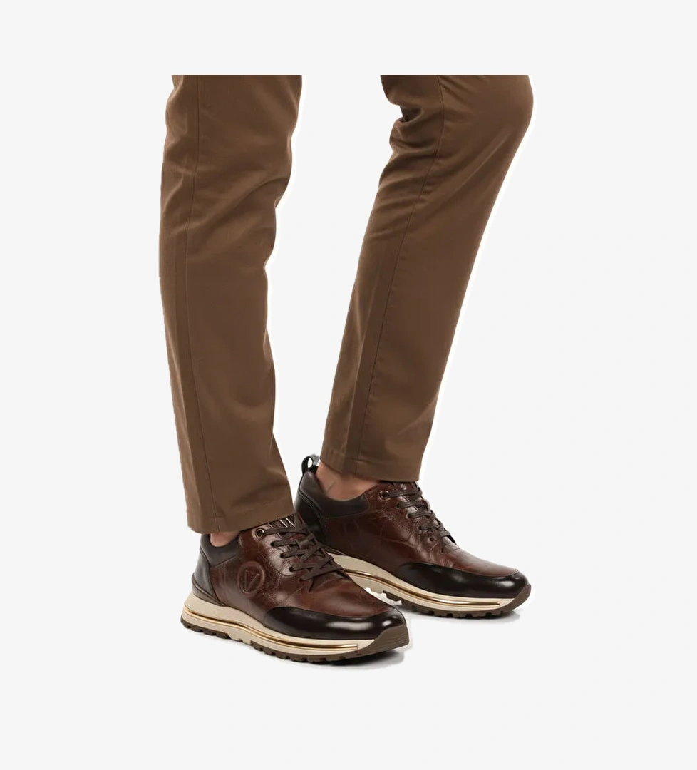 Kahve Hakiki Deri Bağcıklı Erkek Sneaker M112 M