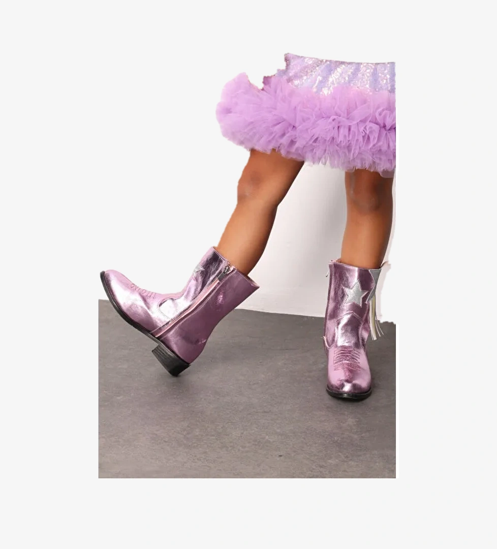 Pembe Yıldız ve Püskül Detaylı Kız Çocuk Kovboy Bot