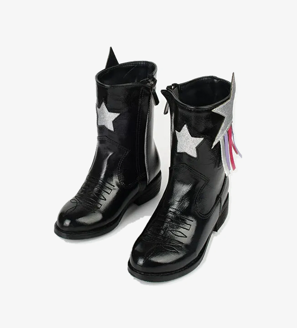 Siyah Yıldız ve Püskül Detaylı Kız Çocuk Kovboy Bot - Görsel 1