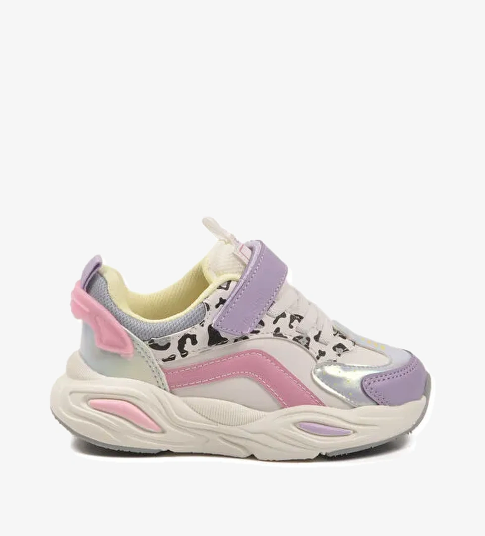 Ayakmod Lila Leopar Desenli Cırtlı Hafif Esnek Kız Çocuk Spor Ayakkabı Toti Cilt P model görseli