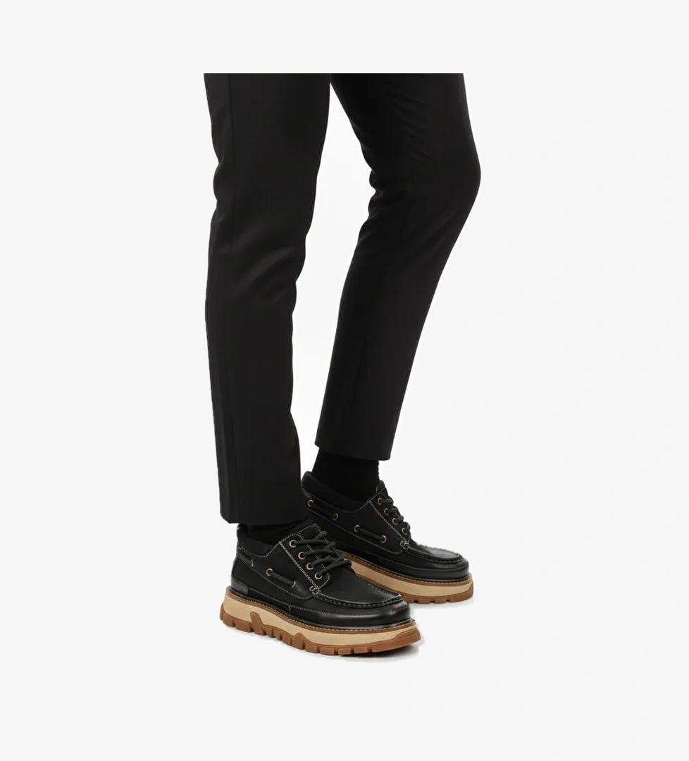 Siyah Nubuk Hakiki Deri Yüksek Taban Erkek Casual Ayakkabı 25K550 M