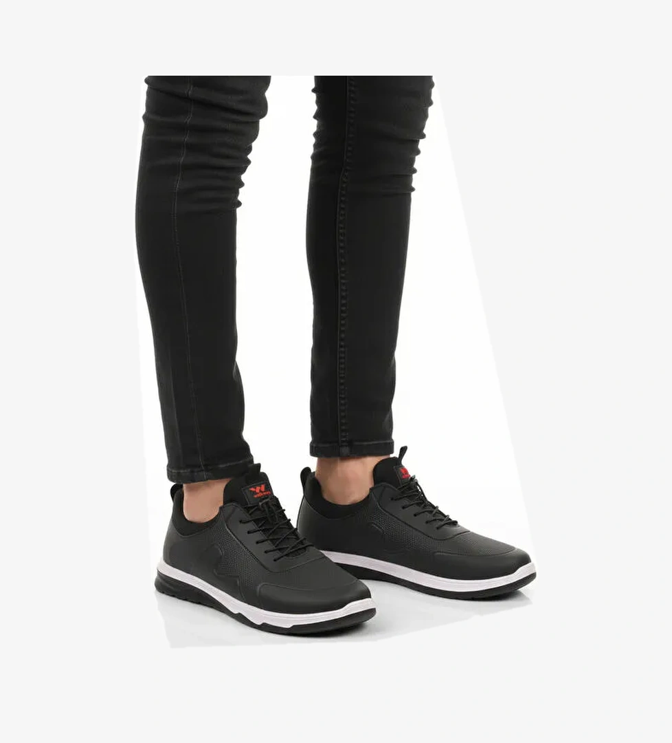 Siyah Kırmızı Lastik Bağcıklı Hafif Esnek Erkek Spor Ayakkabı Kaif 2323 M