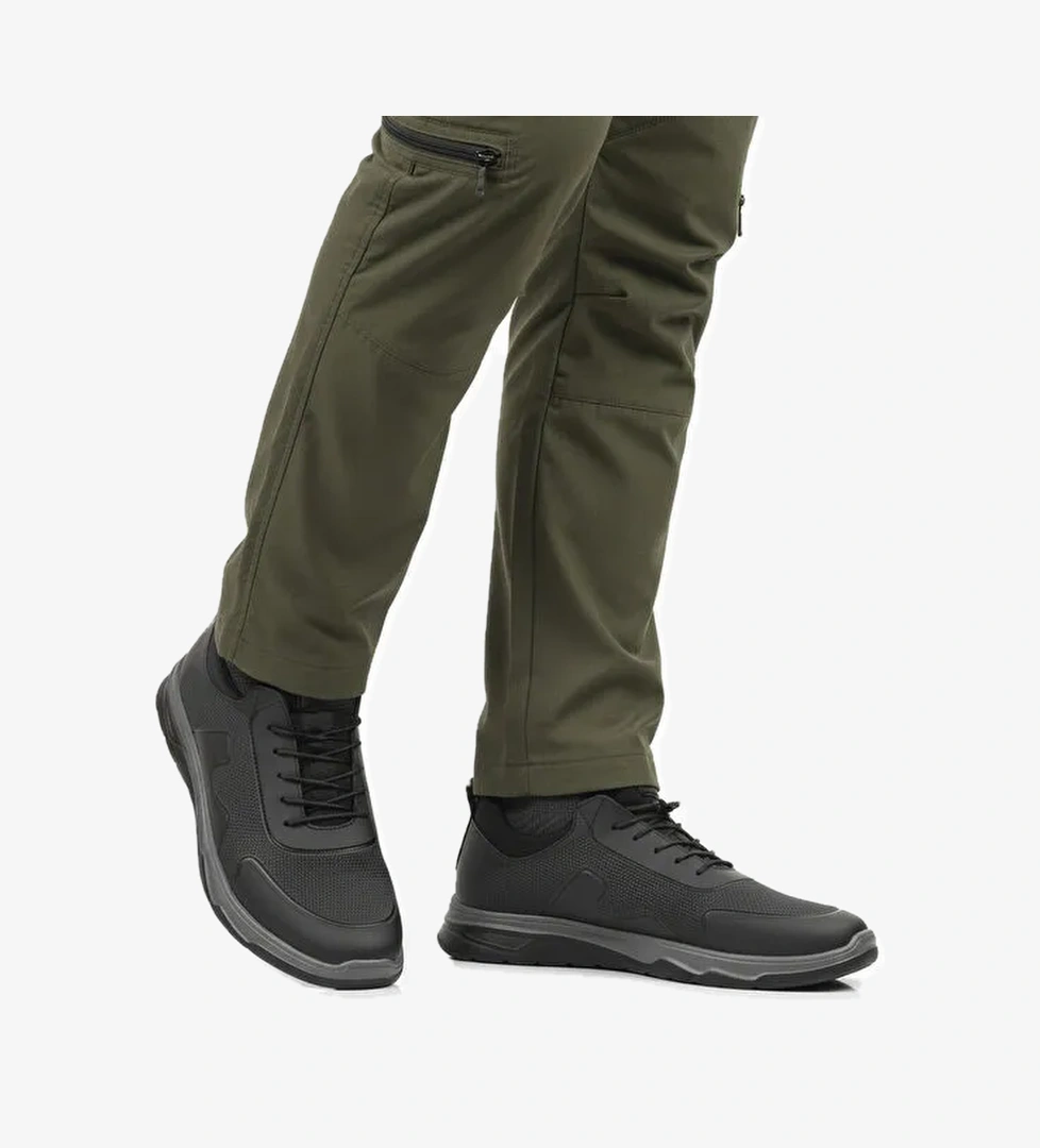 Siyah Lastik Bağcıklı Hafif Esnek Erkek Spor Ayakkabı Kaif 2323 M