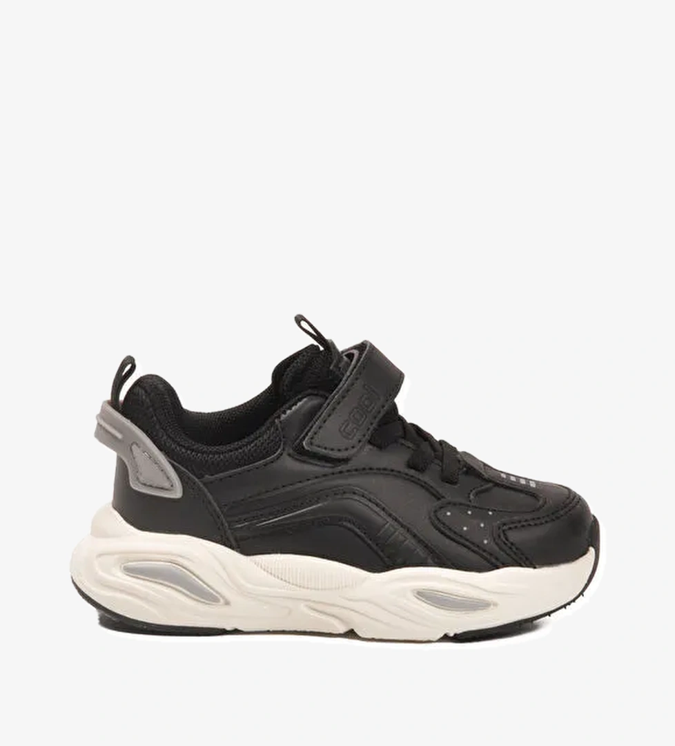 Siyah Beyaz Cırtlı Hafifi Erkek Çocuk Spor Ayakkabı Toti Cilt F