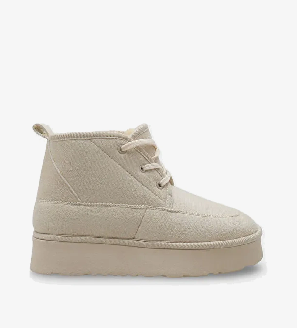 Madeline Kalın Tabanlı Yuvarlak Burunlu Bağcıklı Kürklü Kadın Bot - Görsel 1