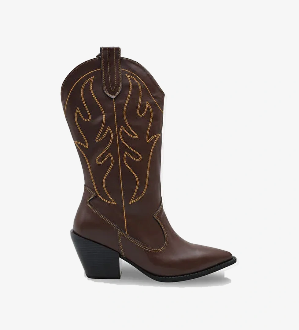 Malina Sivri Burunlu Nakışlı Kadın Kovboy Çizme - Görsel 1